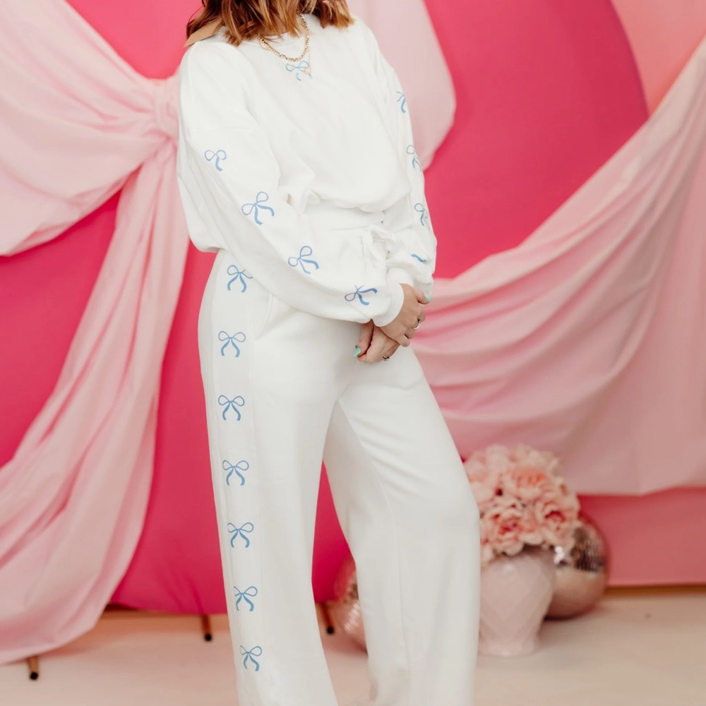 Sweatpant set with Blue Bow Accents - Picture 2 of 7